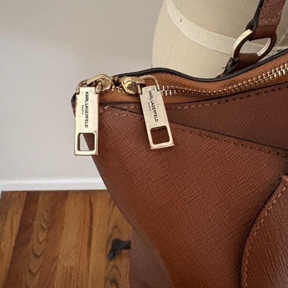 Karl Lagerfeld Paris Brown Monogram Large Paris Suki Tote Purse - Picture 3 of 16